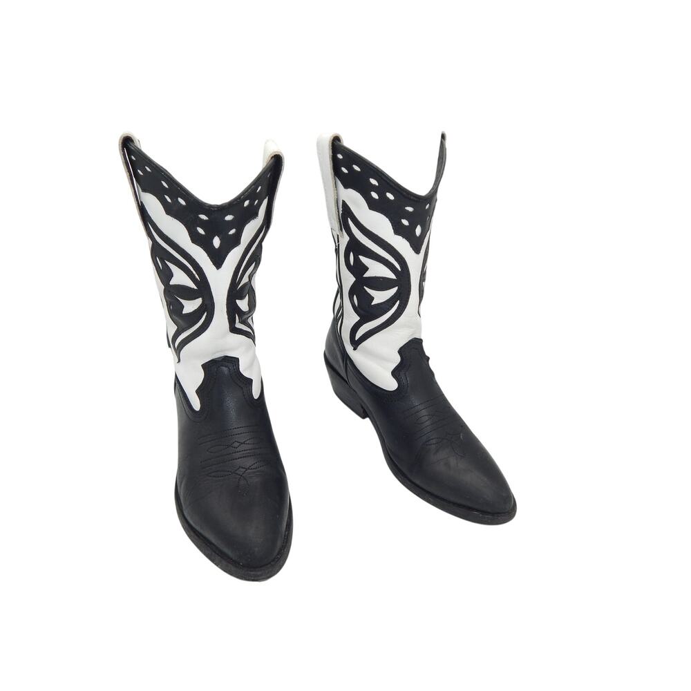 Steve Madden Cowboy Boots Size 8 Laredo Black Leather White Butterfly